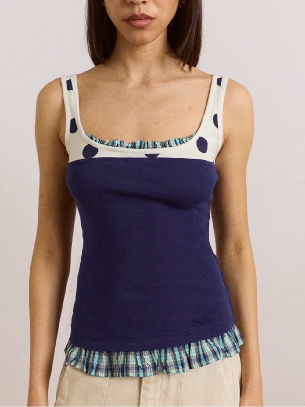 Women’s Idelle Jersey - Navy Tank Top with Ruffle Hem NWT